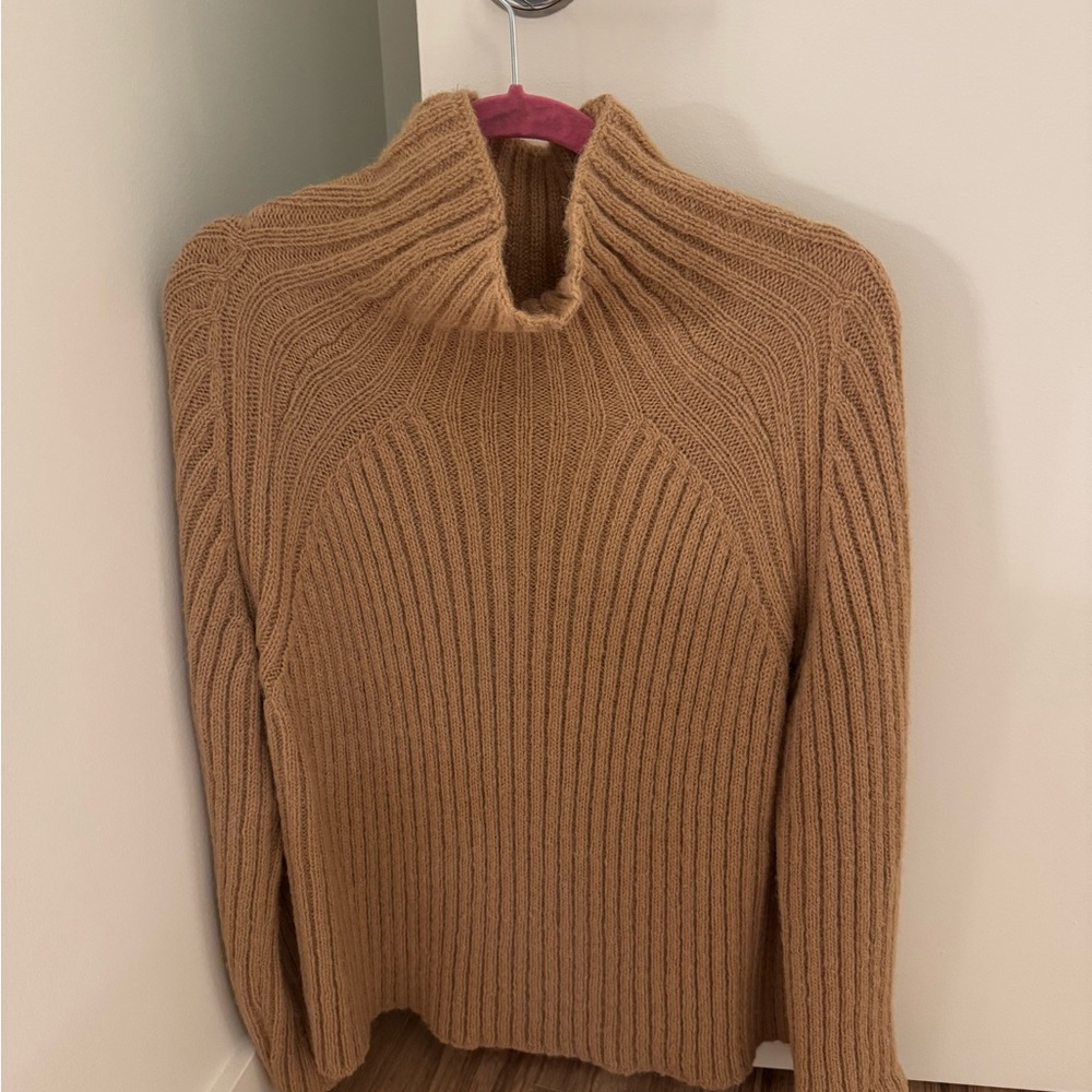 Frankie Shop Tan Ribbed Cowl Turtleneck Sweater